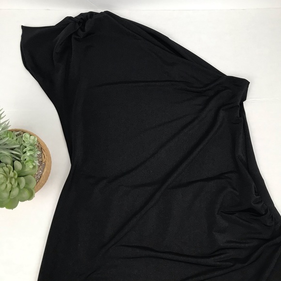 Oltre Black One Shoulder Midi Dress Sz M - Picture 2 of 5